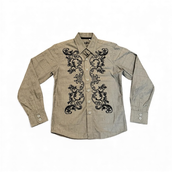 191 Unlimited Other - 191 Unlimited Boys Button Down Shirt Gray Black Embroidered Western Style Size M